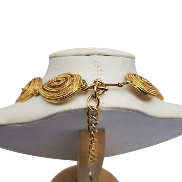 Retro Gold Tone Swirl Spiral Necklace Statement Collar Chunky Modernist Abstract - Picture 8 of 8